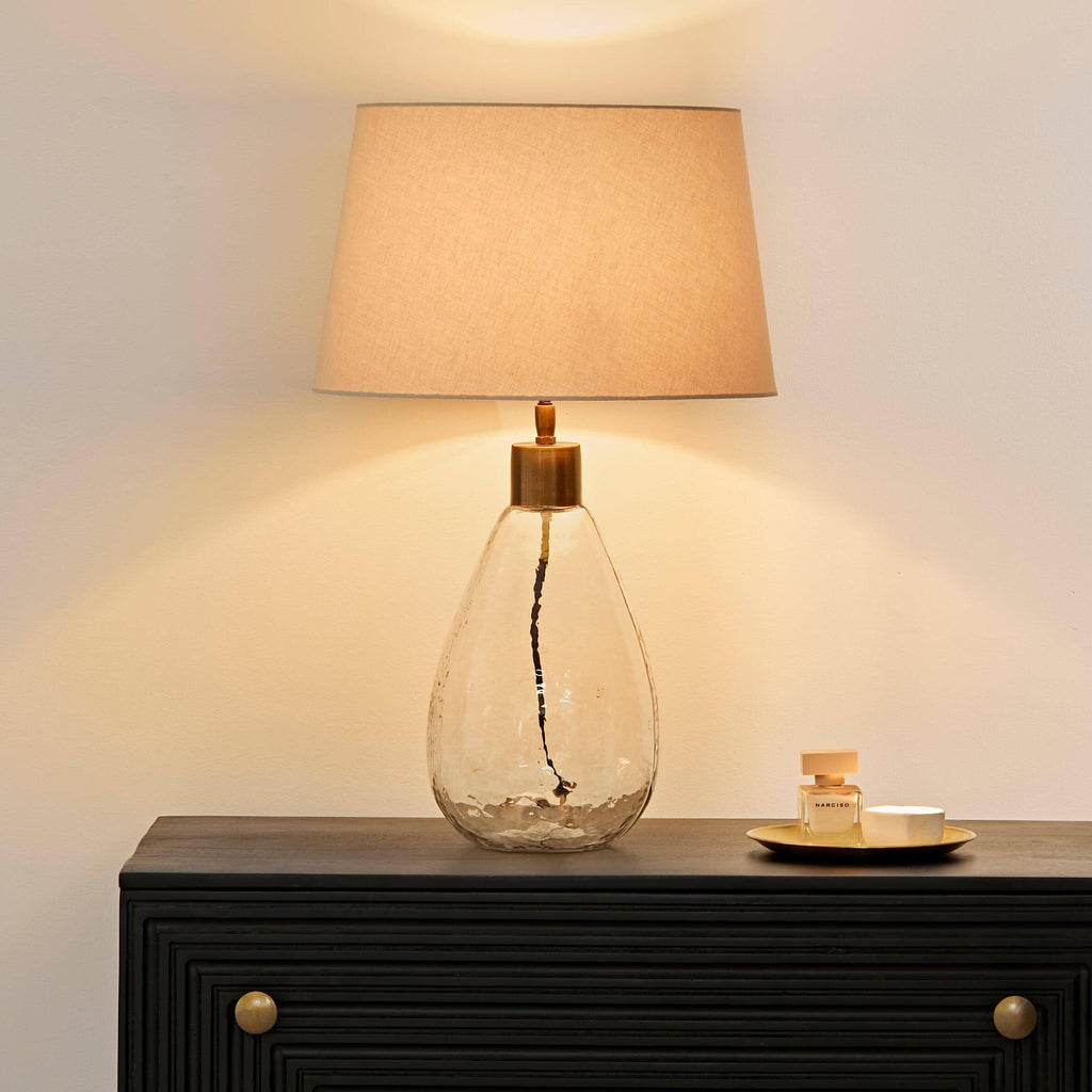 Breamore Clear Glass Lamp with Coningsby Taupe Shade - 35cm